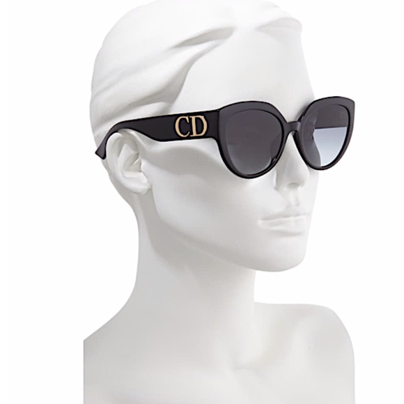 DIOR   F Round Sunglasses W/ Oversized Logo Temples In Black - Picture 1 of 5